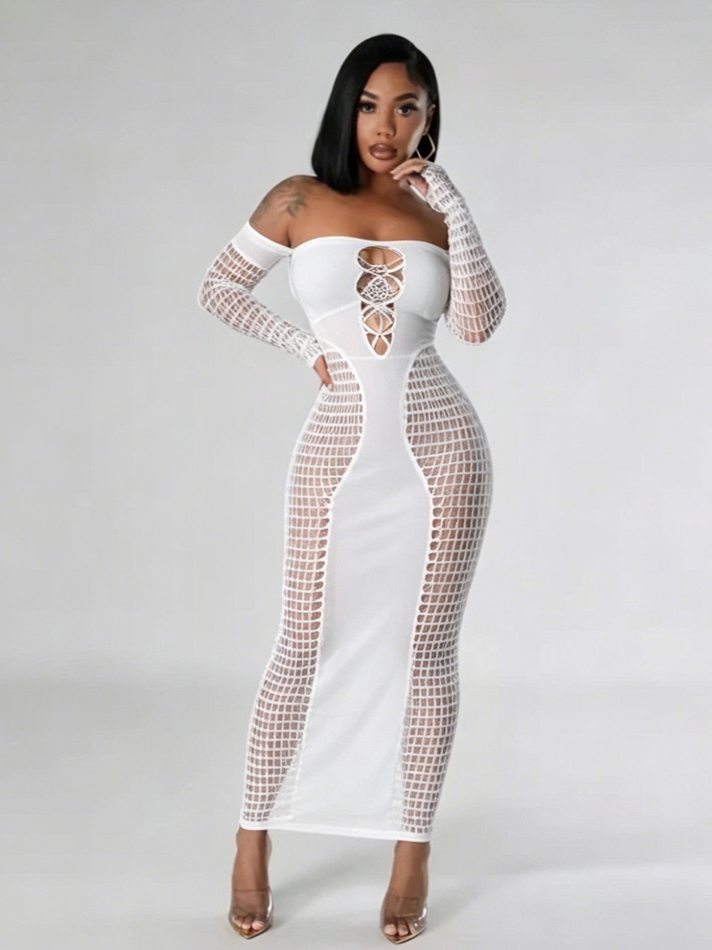 Women's Autumn Oversleeve Hollow Sexy Slim Fit One-piece Knitted Dress