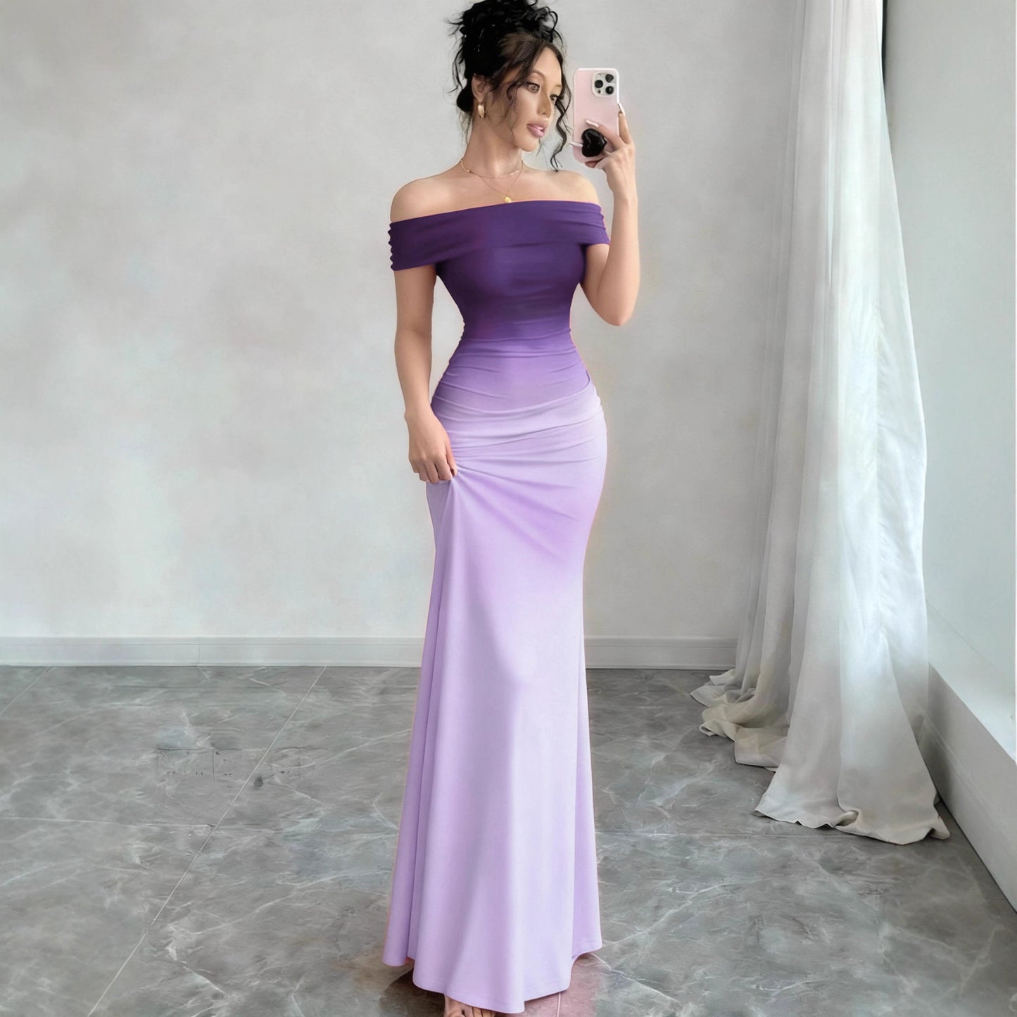 Comfortable Fashionable Gradient Tight Hip Long Dress
