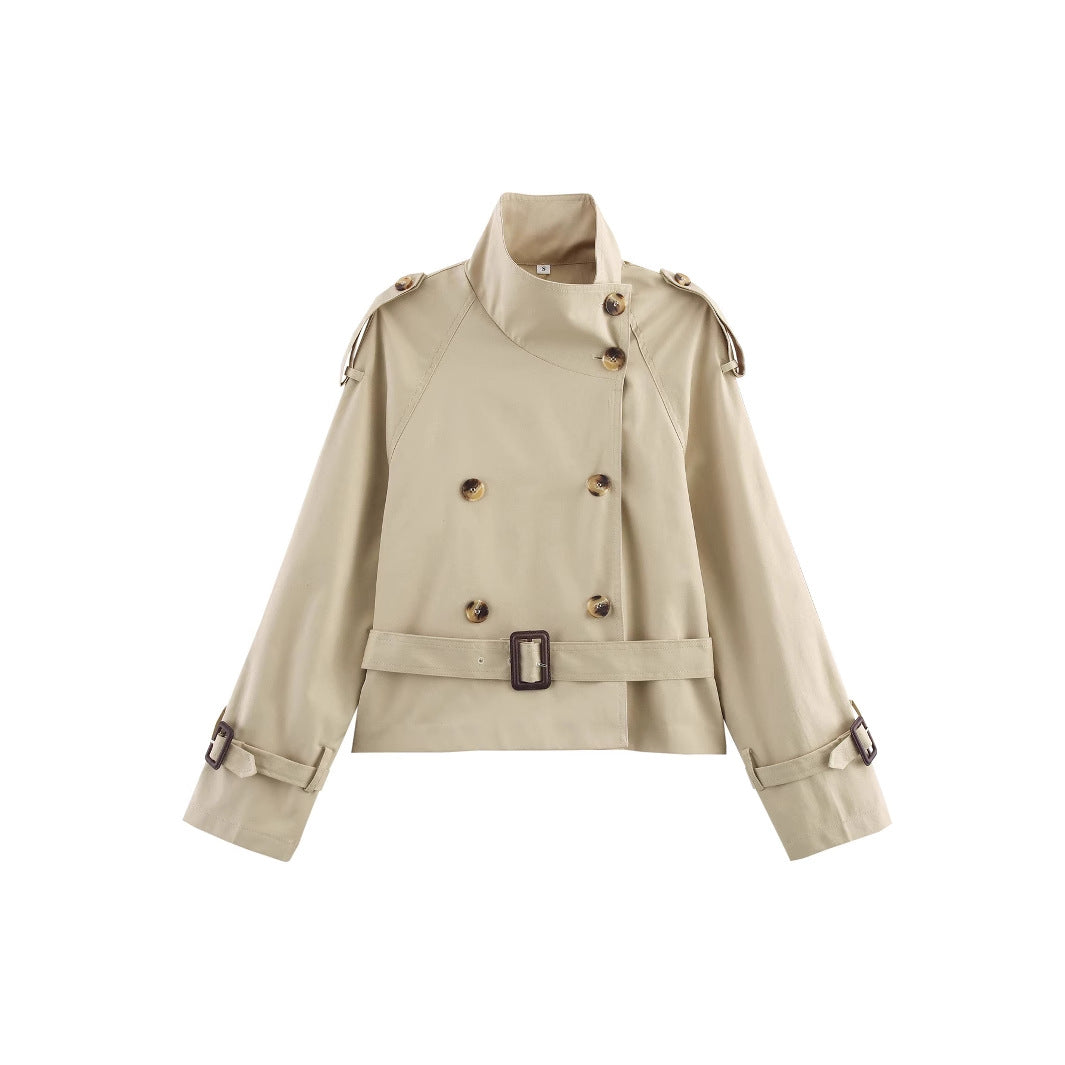 Women's Long-sleeved Waist Slant Double-breasted Clothes Coats