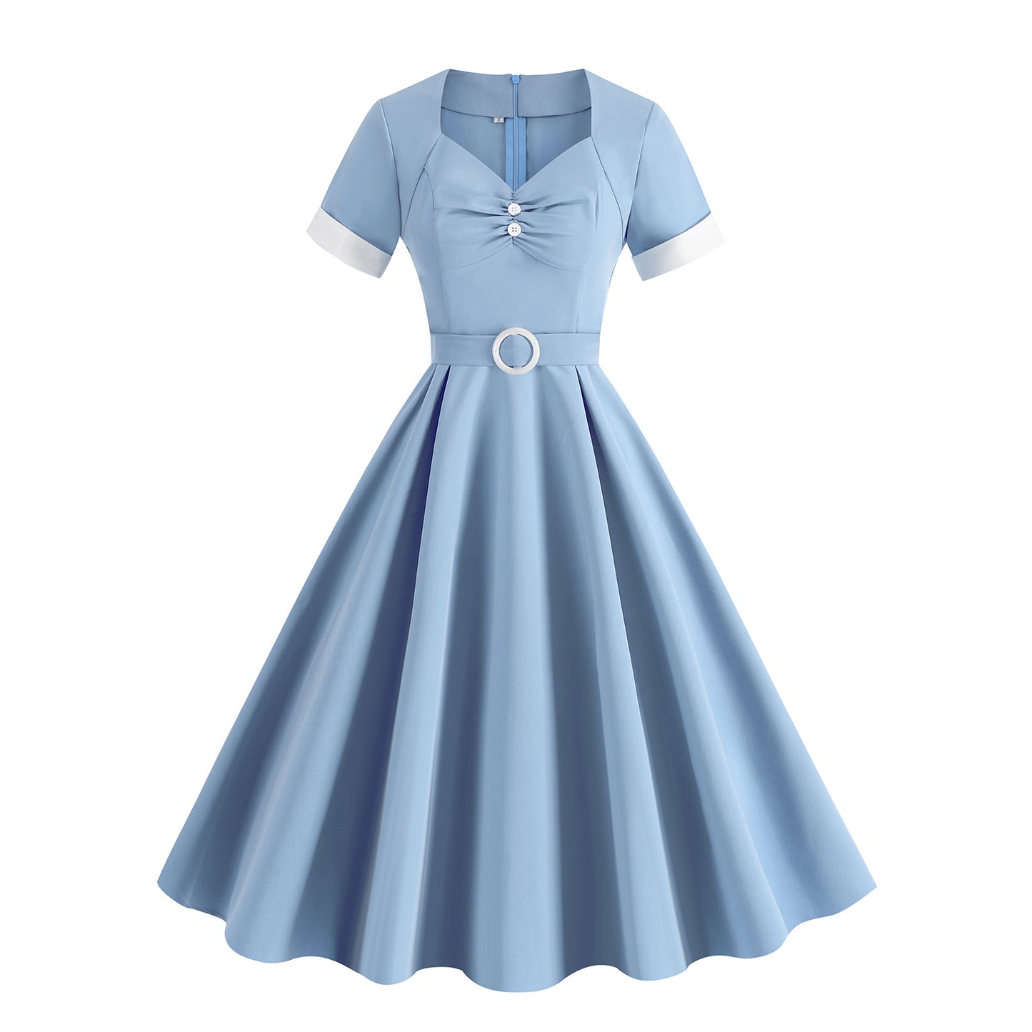 Hepburn Style Retro Square Collar Sleeve High Waist Dresses