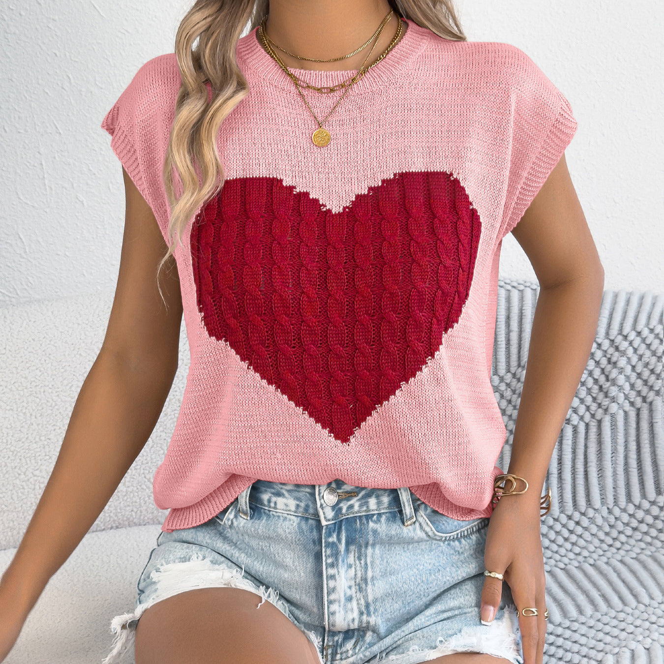 Women's Contrast Color Love Casual Loose Valentine's Women's Sweater