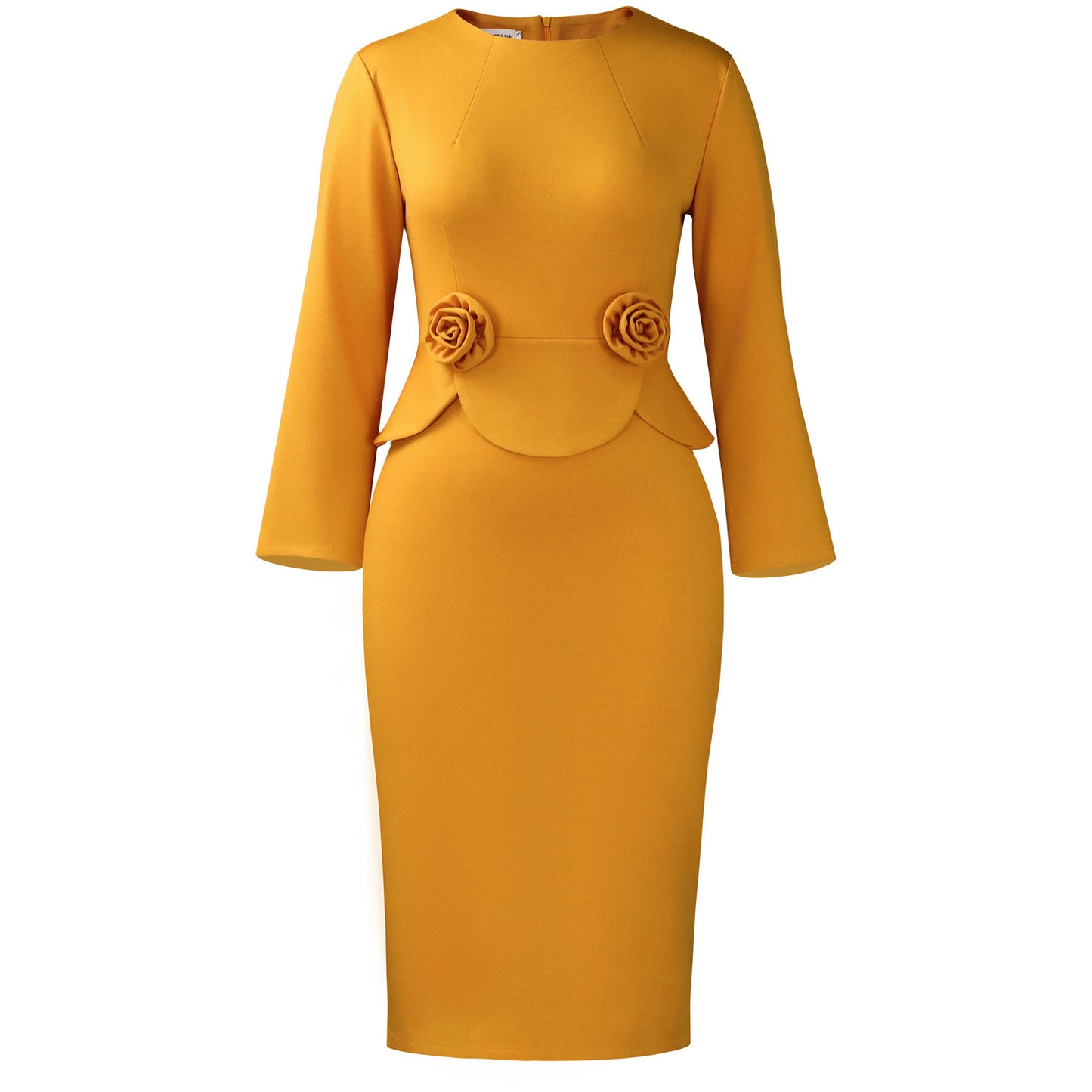 Women's Fashion Round Neck Long Sleeve Solid Color Three-dimensional Dress