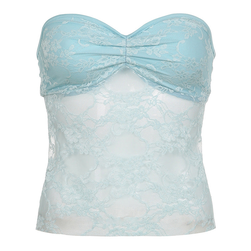 Lace Pleating Tube Sexy Big Backless Tops
