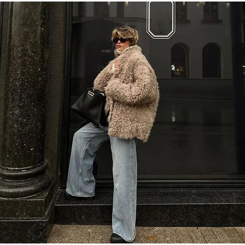 Women's Lamb Wool Loose Plush Thickened Winter Coats