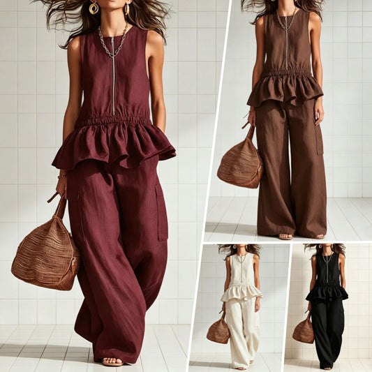 Women's Summer Sleeveless Pleated Wide Leg For Fashion Casual Suit