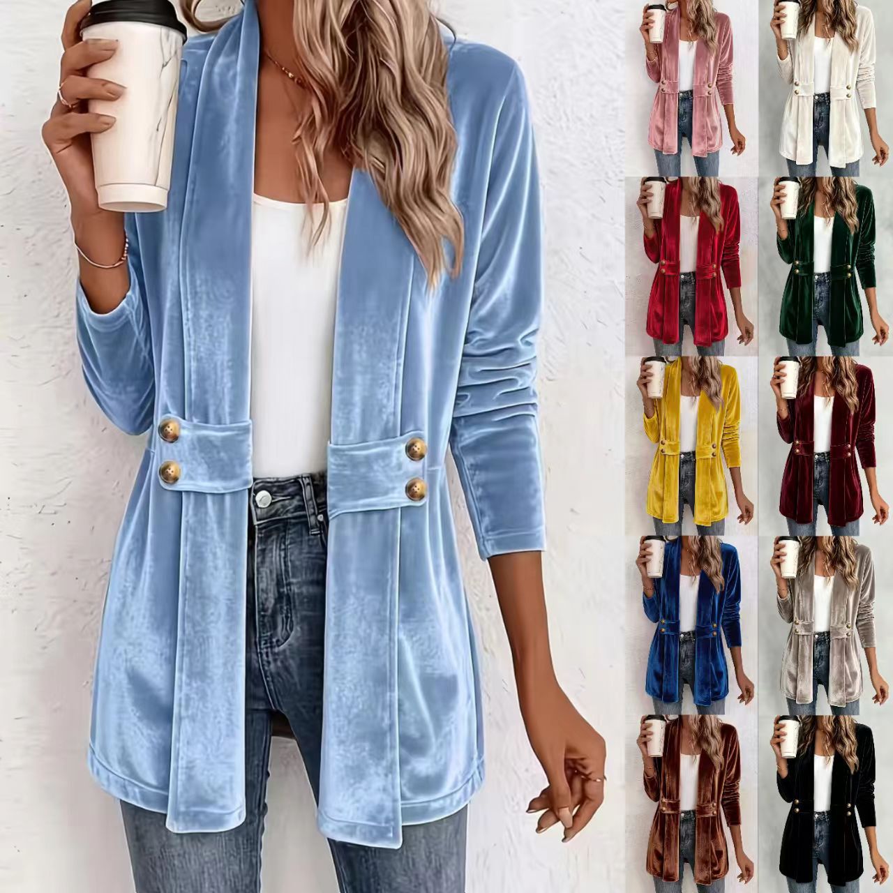 Women's Double-breasted Decorative Gold Veet Idle Style Versatile Women's Sweater