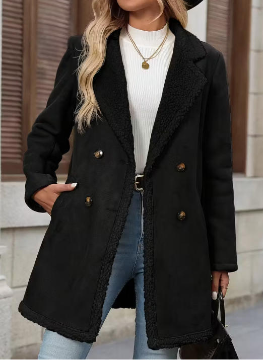 Women's Suede Fashion Casual Polo Collar Mid-length Coats