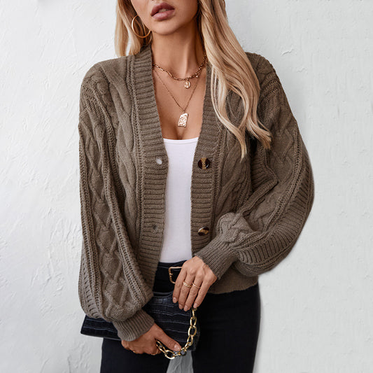 Women's Retro Solid Color Twisted Knitted Loose With Sweater