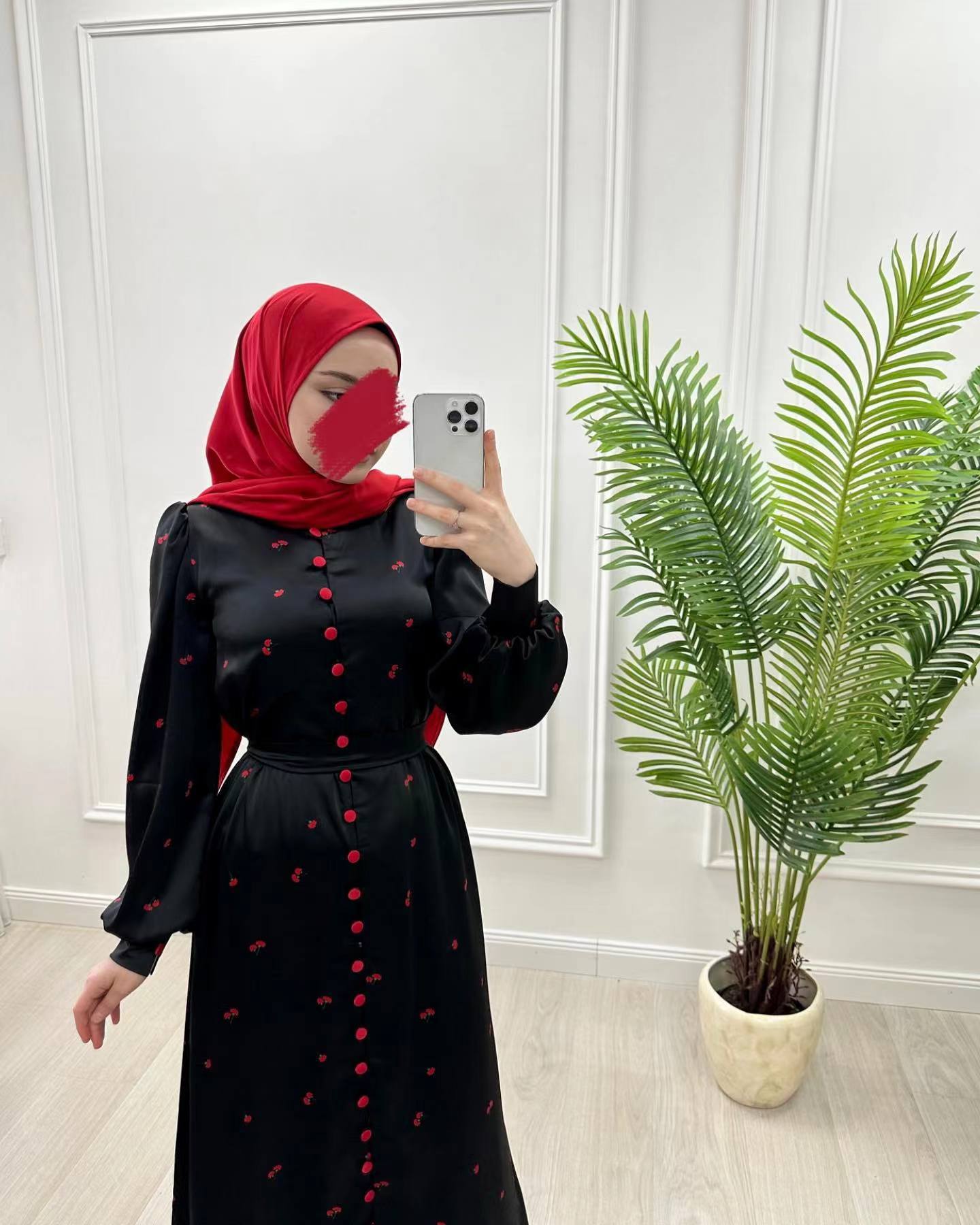 Women's Dress Muslim Style Fashion Print Belt Dresses