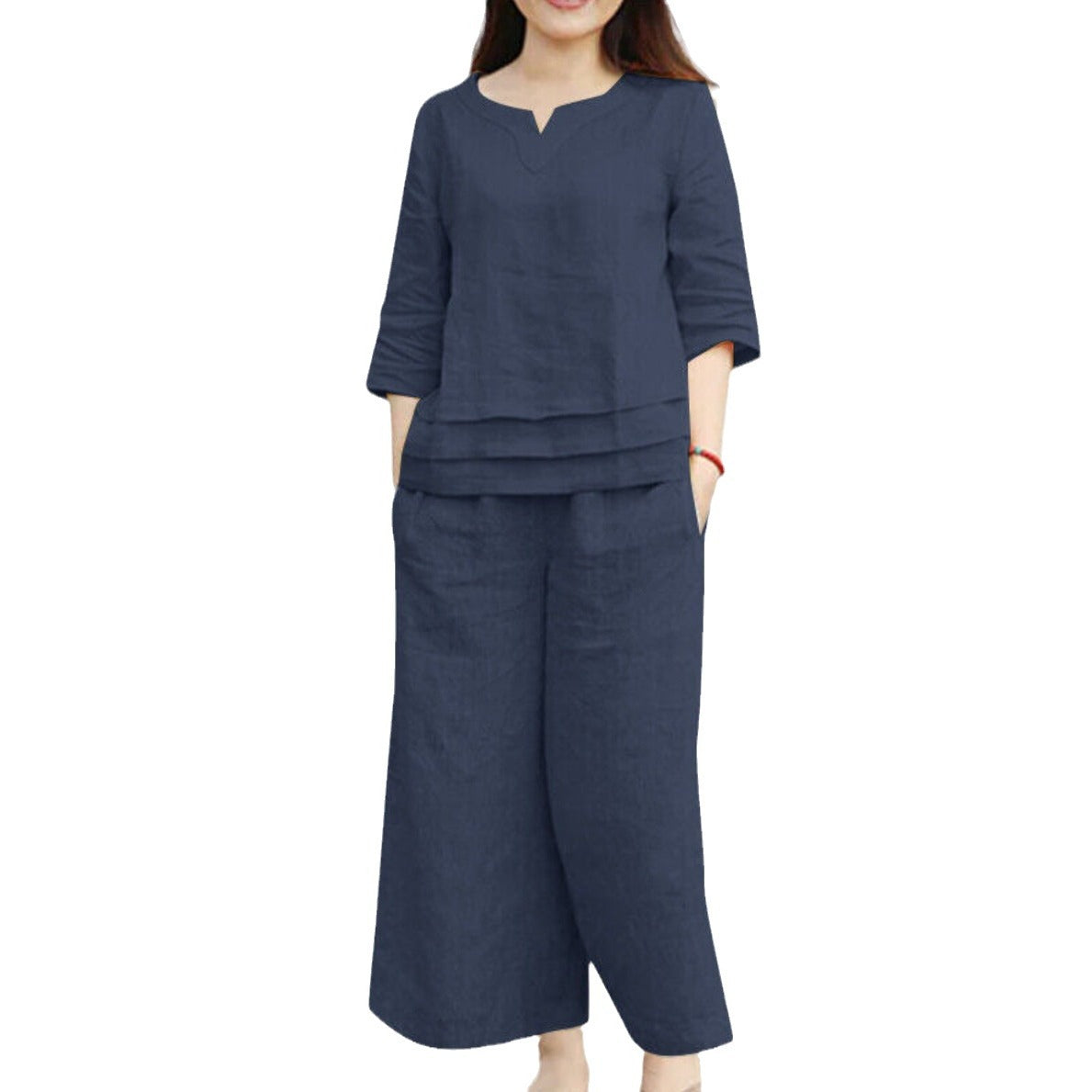 Women's Linen Casual Loose Solid Color Two-piece Suits