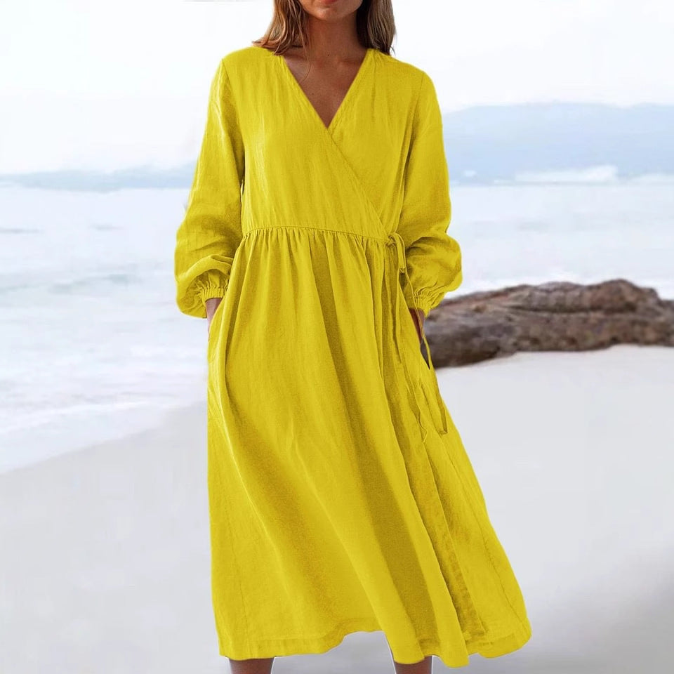 Solid Color Loose High Waist Cotton Dress