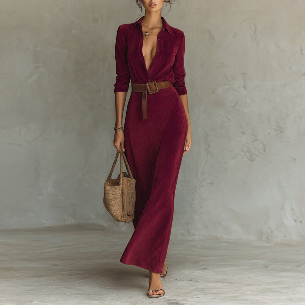 Suede Long Shirt Collar Elegant With Dress