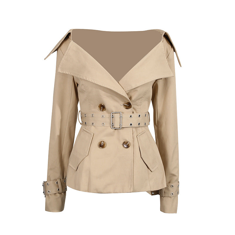 Women's Trench Autumn Retro Large Lapel Double Breasted Fitted Coats