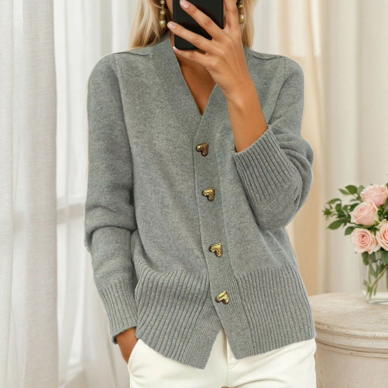 Women's Solid Color Long Sleeve Knitted Love Coats