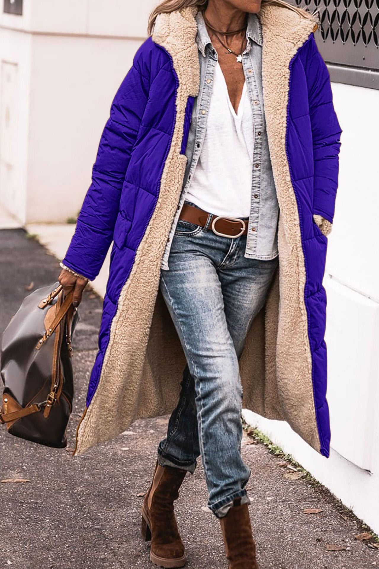Color Hooded Cotton Long Sleeve Double-sided Wear Slim Coats