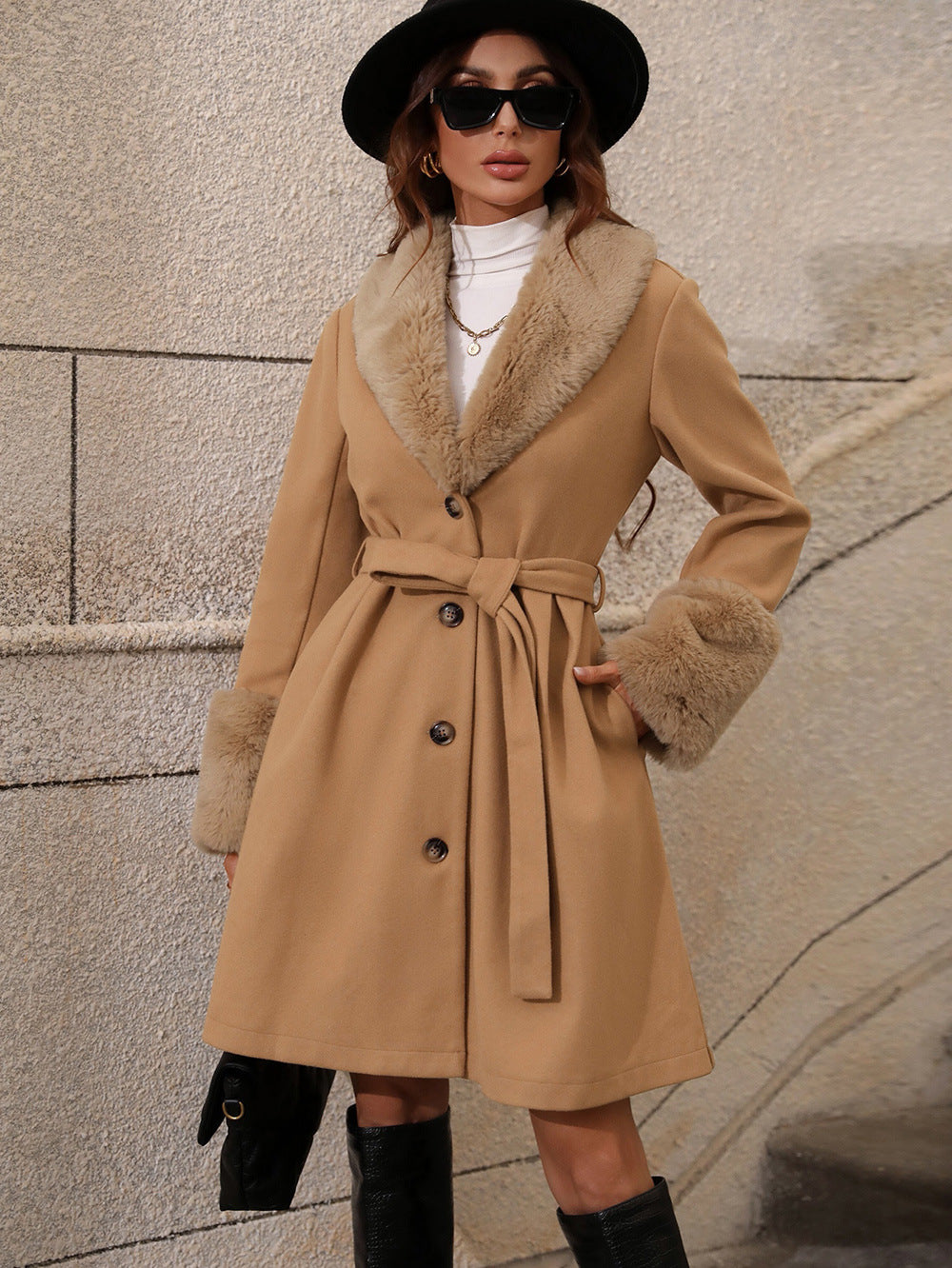 Women's Mid-length Lapel Single-breasted Strap Trench For Coats