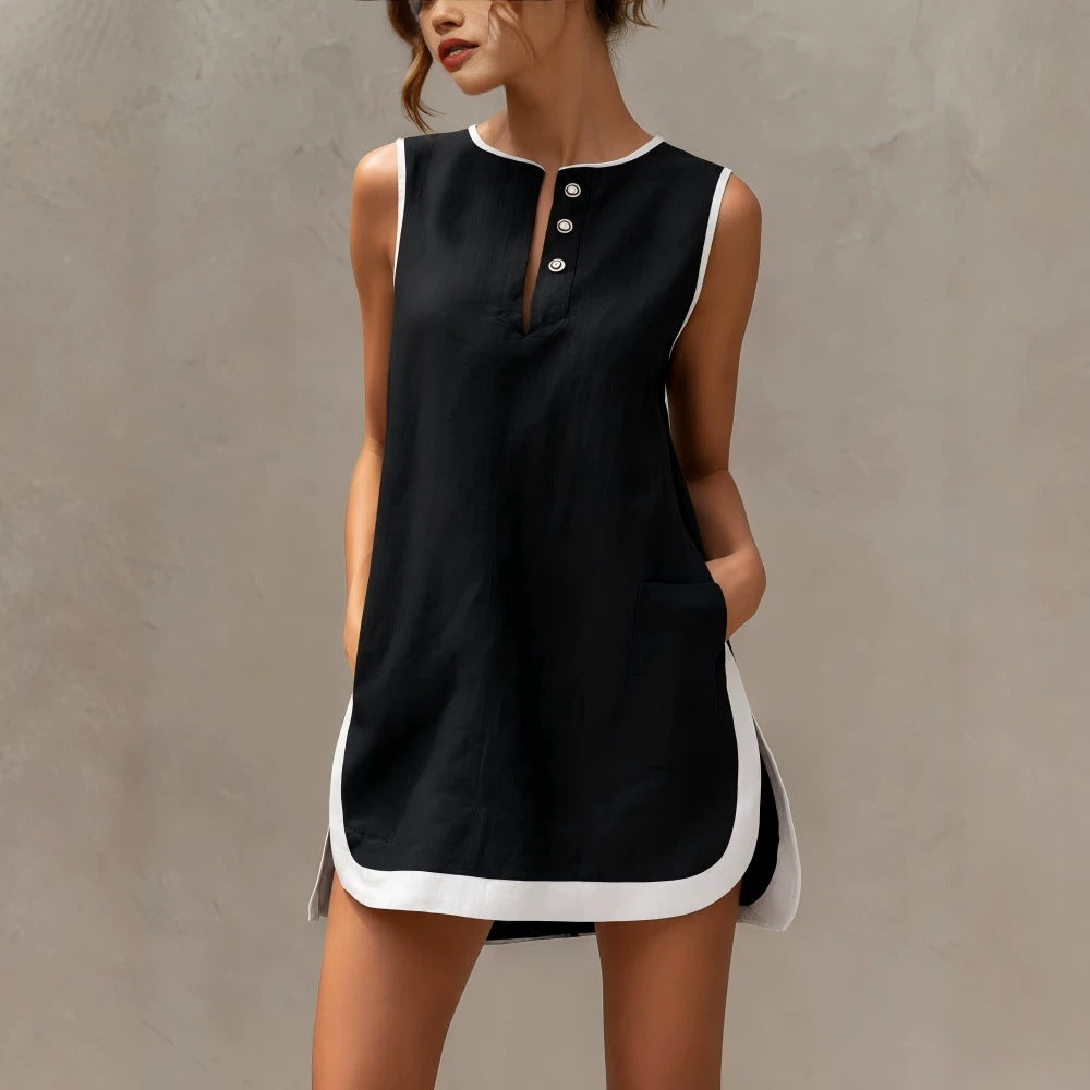 Summer Stitching Sleeveless Casual Loose Vacation Dress