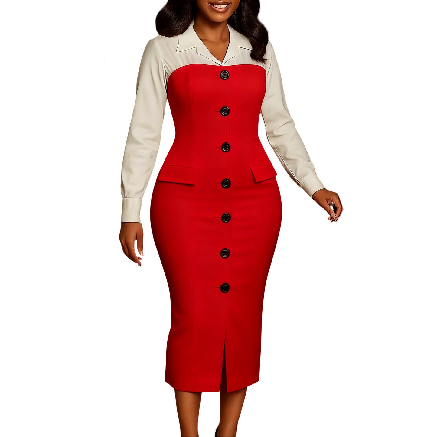 Women's Fashion Business Long Sleeve Collar Stitching Hip Suits