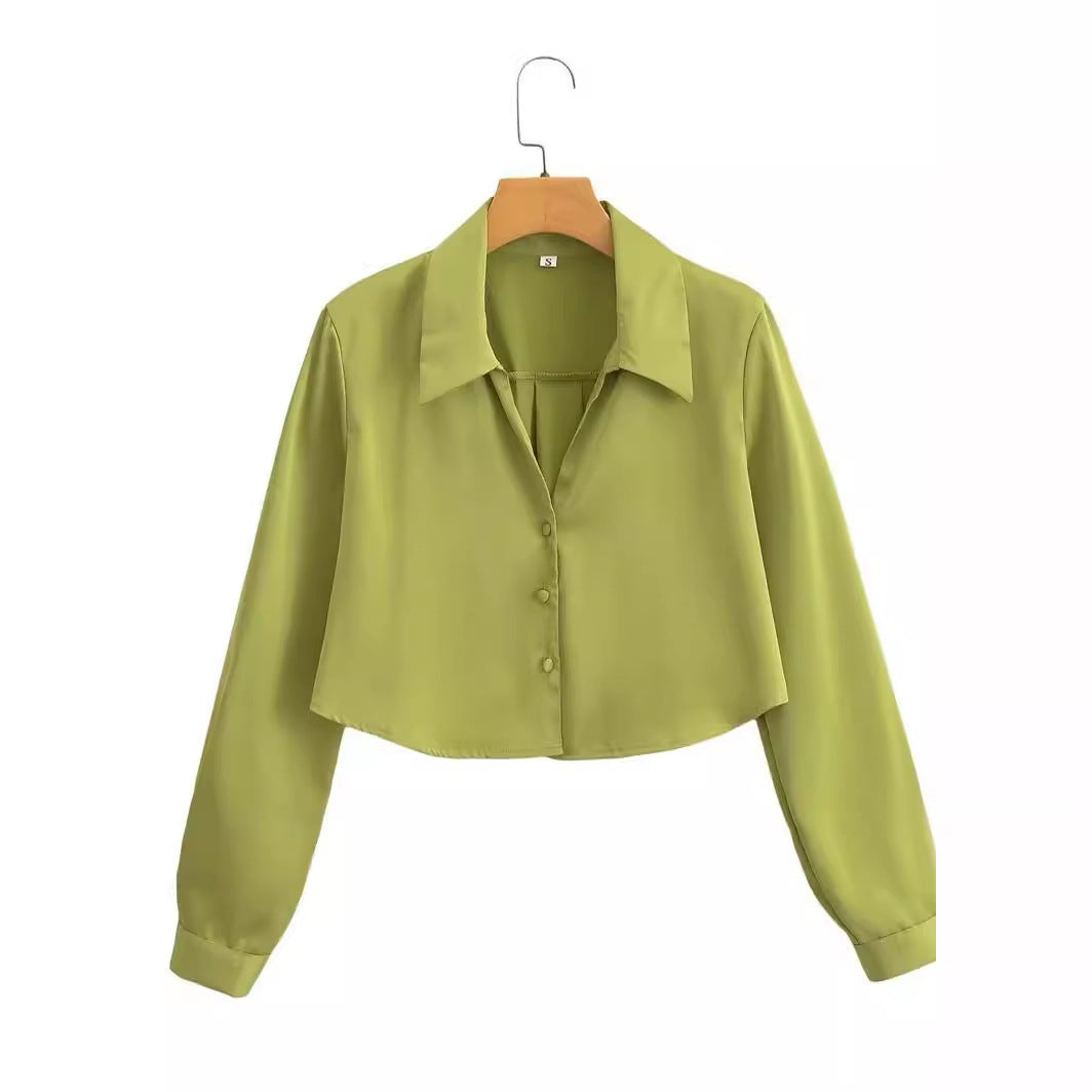 Women's Summer Long-sleeved Satin Silk Shirt Blouses