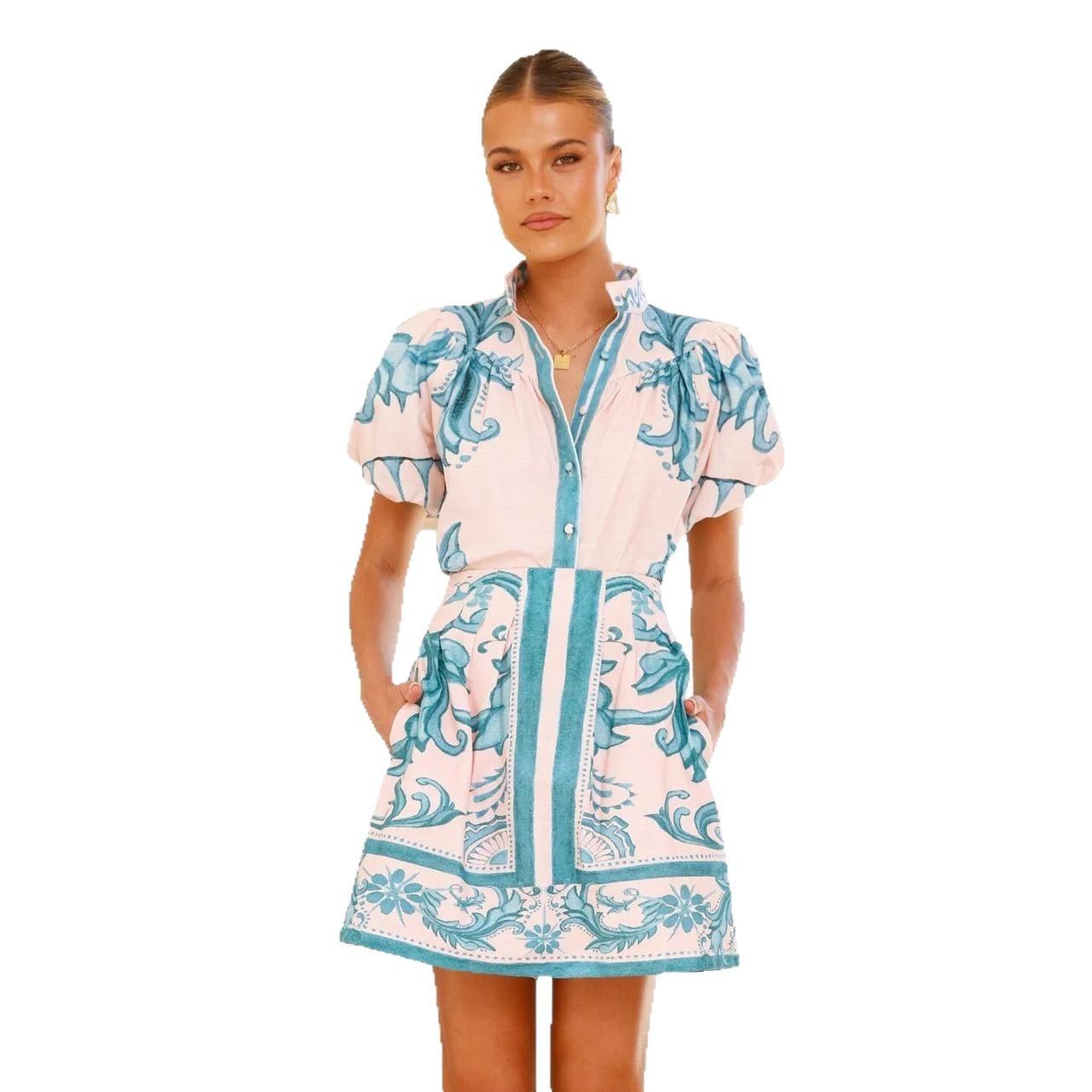 Casual Fashion Puff Sleeve Linen Outfit Suits