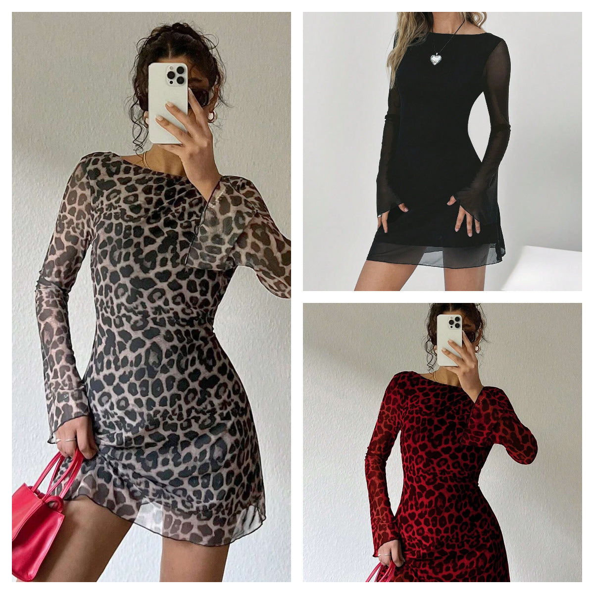 Sexy Backless Leopard Print Long Sleeve Dress