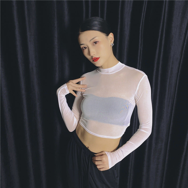 Women's Tight Sexy Mesh Bottoming Shirt Transparent Long Sleeve Blouses
