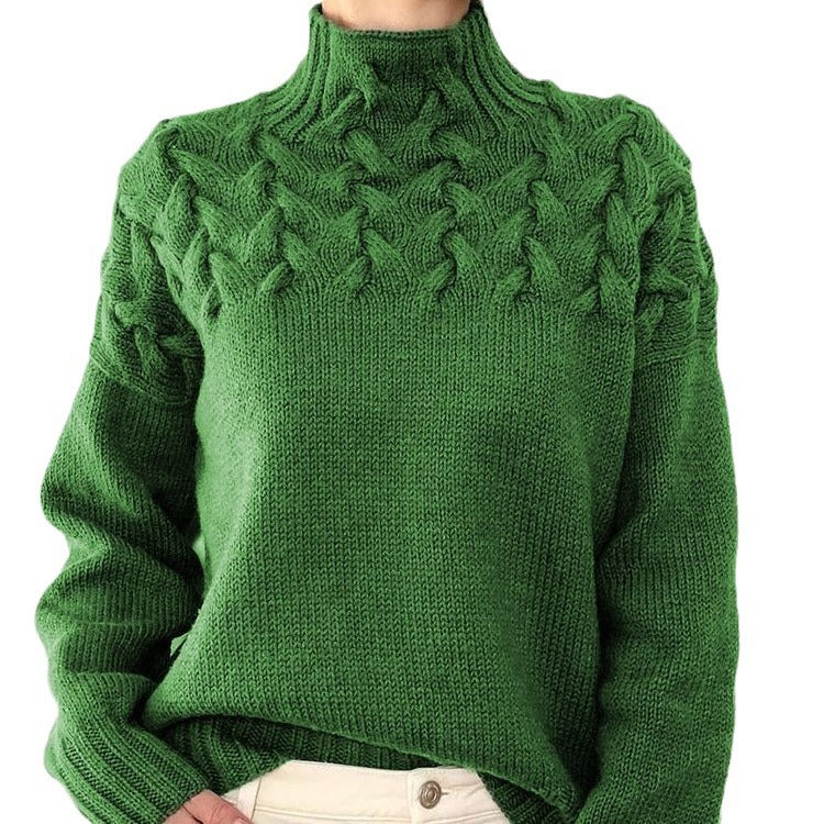 Women's Fashion Cable Knit Detail Turtleneck Long Sweater