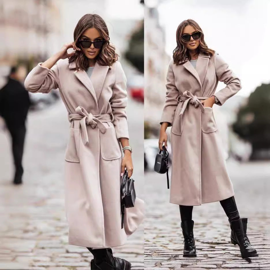 Women's Simple Double Breasted Long Sleeve Lapel Button Coats