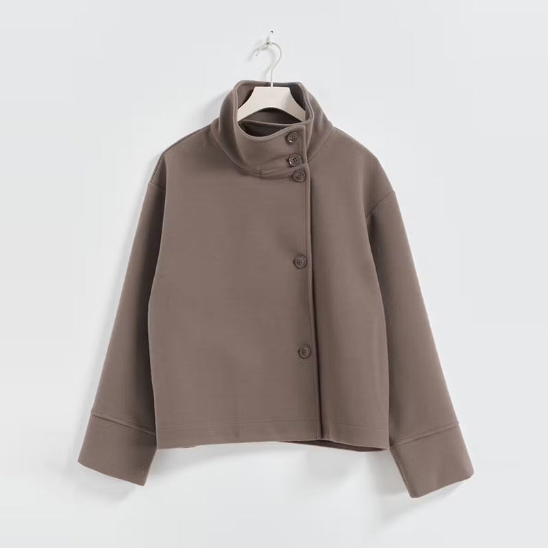 Women's Elegant Stand Collar Button Long-sleeved Woolen Coats