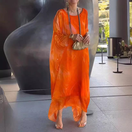 Commuter Chiffon Printed Dress Marble Texture Dresses