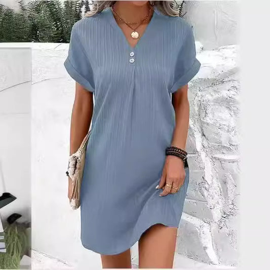 Women's Solid Color Pullover Leisure Button Dress Dresses