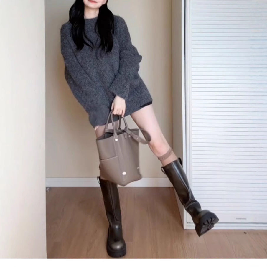 Women's Gray Loose Lazy Style Pullover For Sweaters