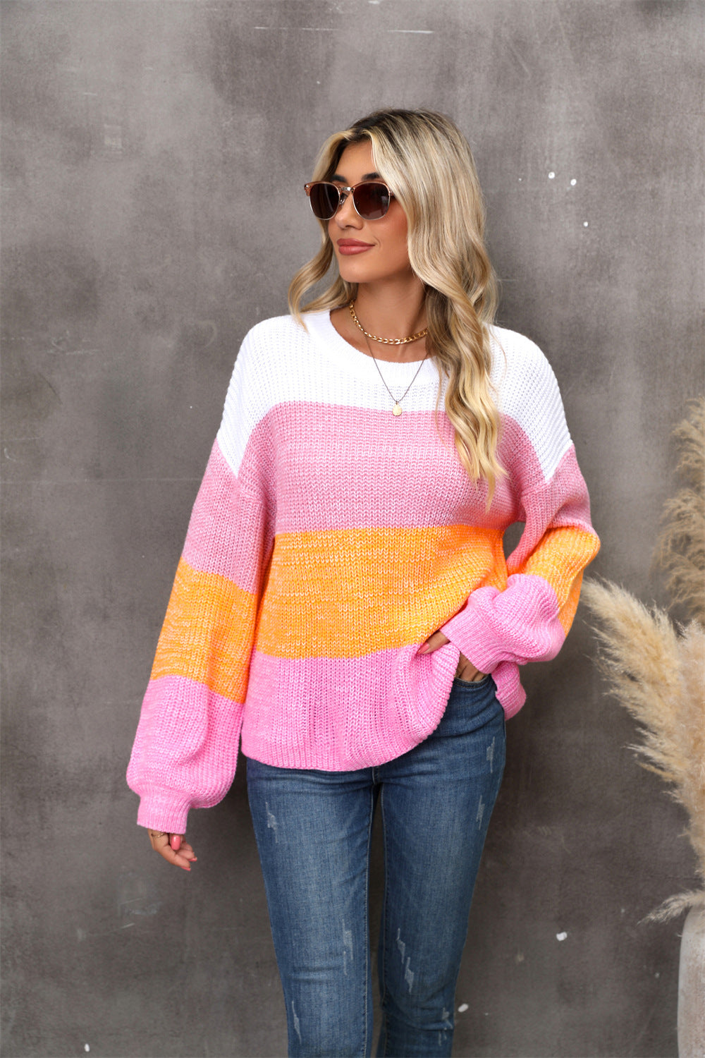 Spring Stitching Contrast Color Large Loose Sweater