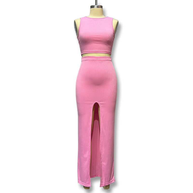 Women's Long Solid Color Slim Fit Dress With Vents Suits