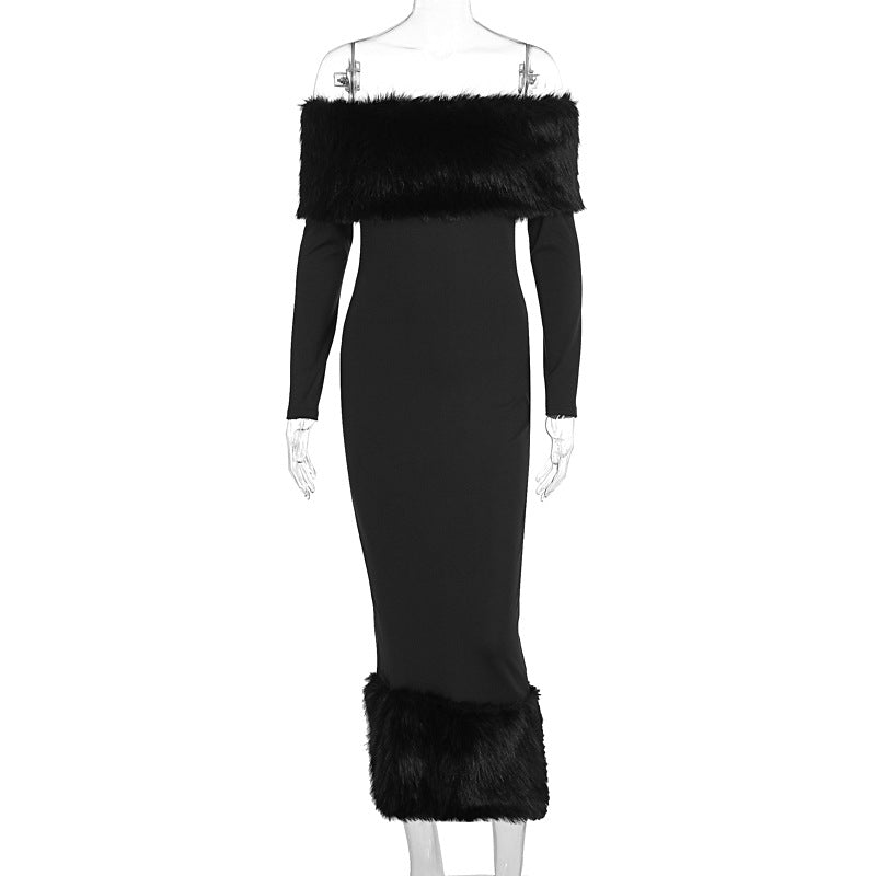 Women's Fashion Fur Collar Long Sleeve Elegant Dresses