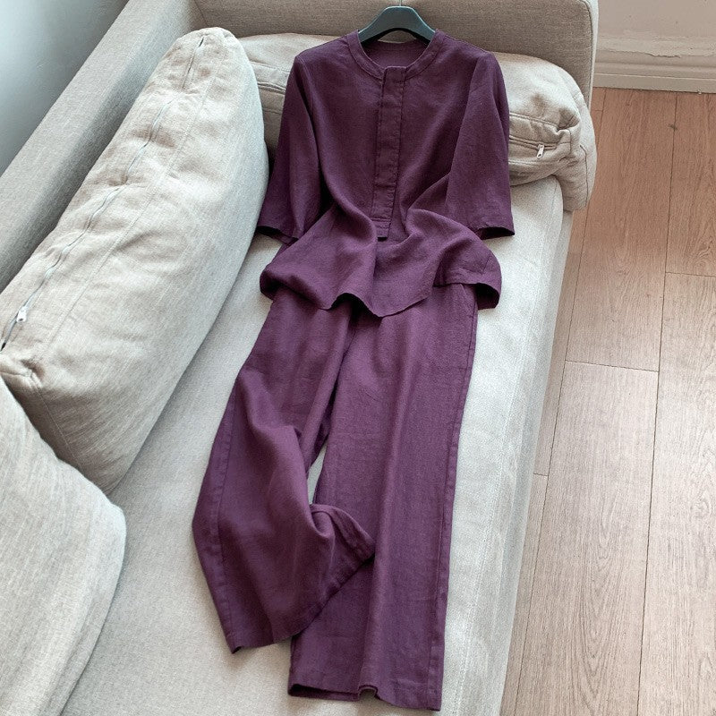 Cotton Linen Sleeve Temperament Commute Two-piece Fashion Casual Suit