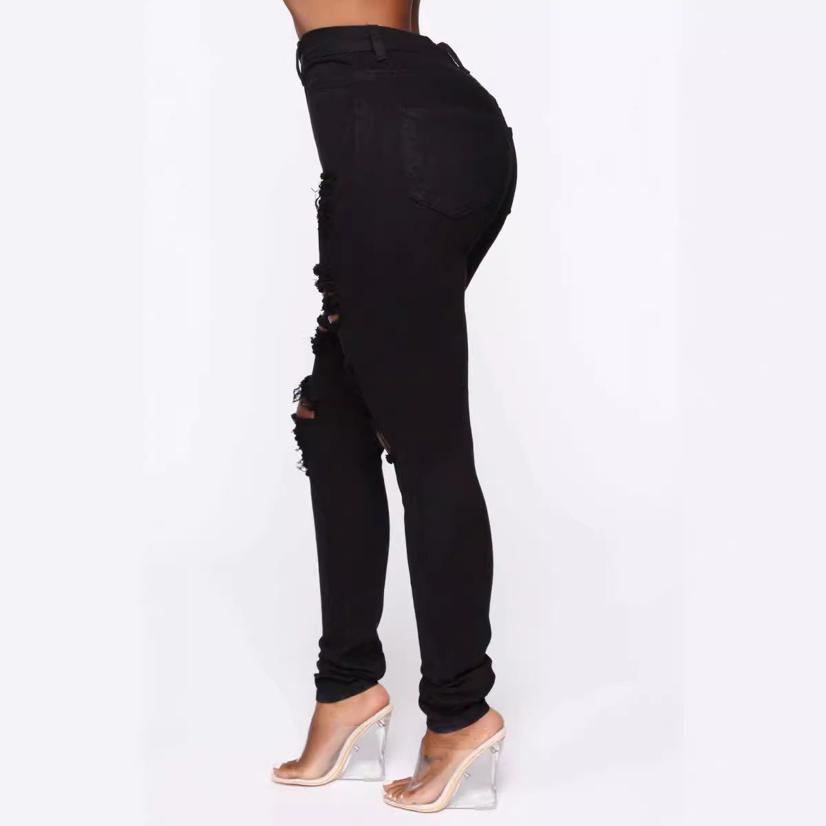 Women's Black White Stretch Ripped For Skinny Jeans