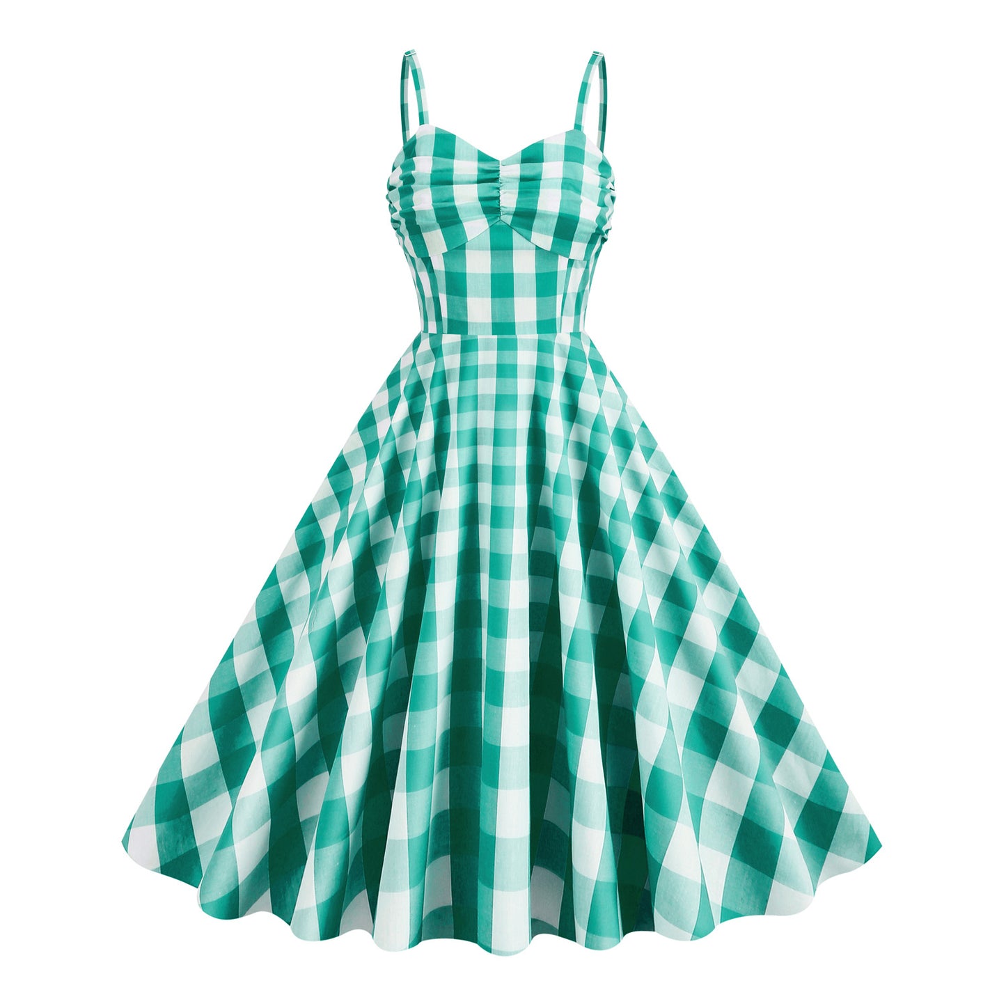 Holiday Barbie Pink Plaid Striped Spaghetti Straps High Waist Mid-length Dress