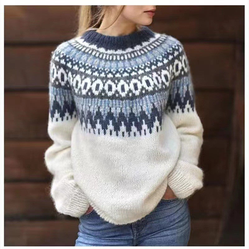 Women's Round Neck Multicolor Loose Fashion Pullover Sweater