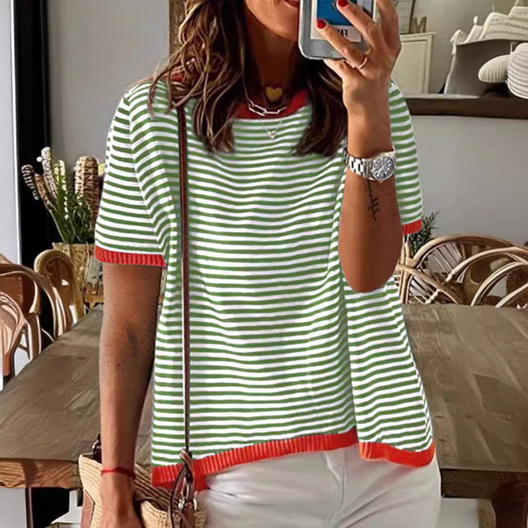 Striped Color Collision Design Drop Shoulder Women's Sweater