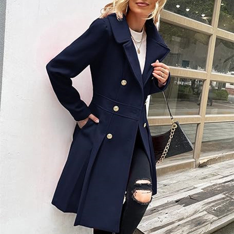 Women's Beautiful Long Woolen Double Breasted Coats