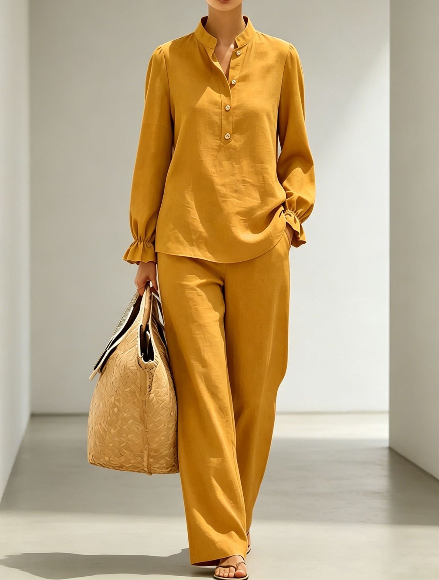 Women's Ruffled Bubble Long Sleeve Lining High Fashion Casual Suit