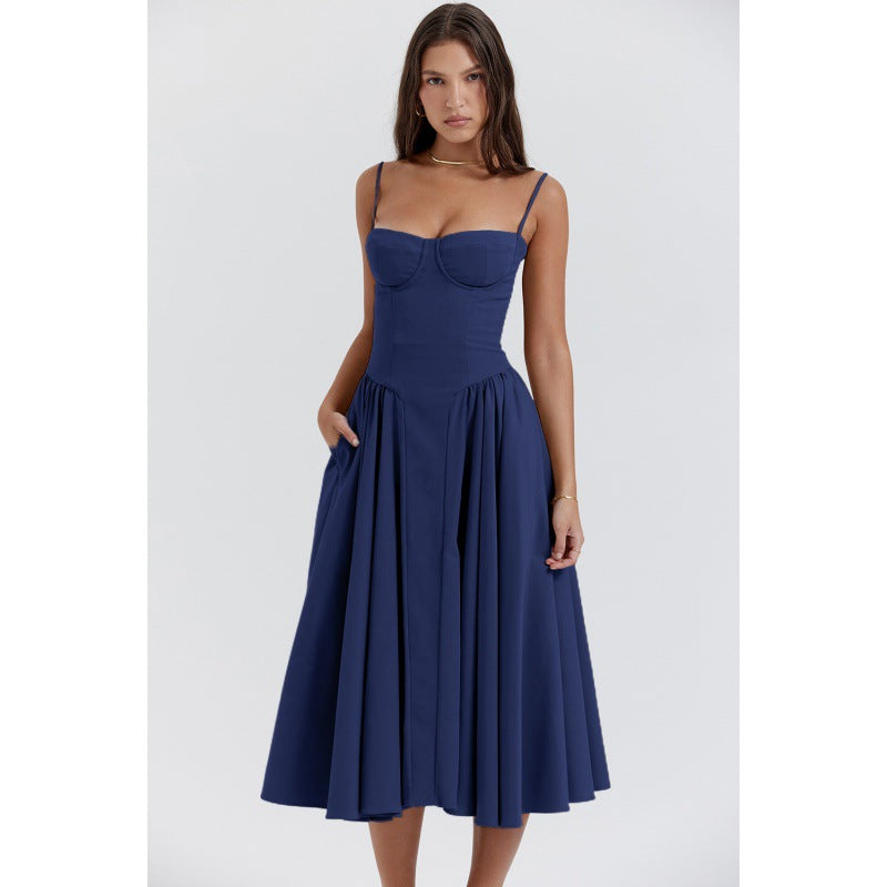 Women's Elegant Palace Style Sexy Low-cut Suspender Large Swing Dress