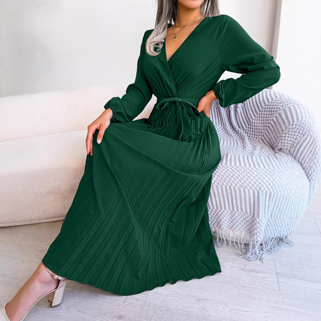 Women's Elegant Cross Swing Pleated Maxi Dress