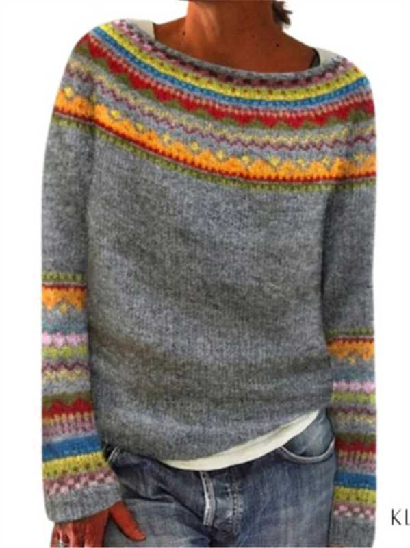 Women's Round Neck Multicolor Loose Fashion Pullover Sweaters