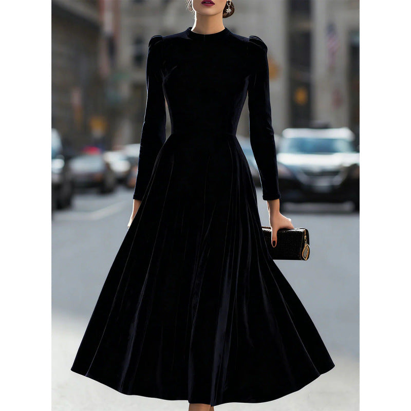 Graceful Beautiful Durable Gold Veet Long-sleeved Dress
