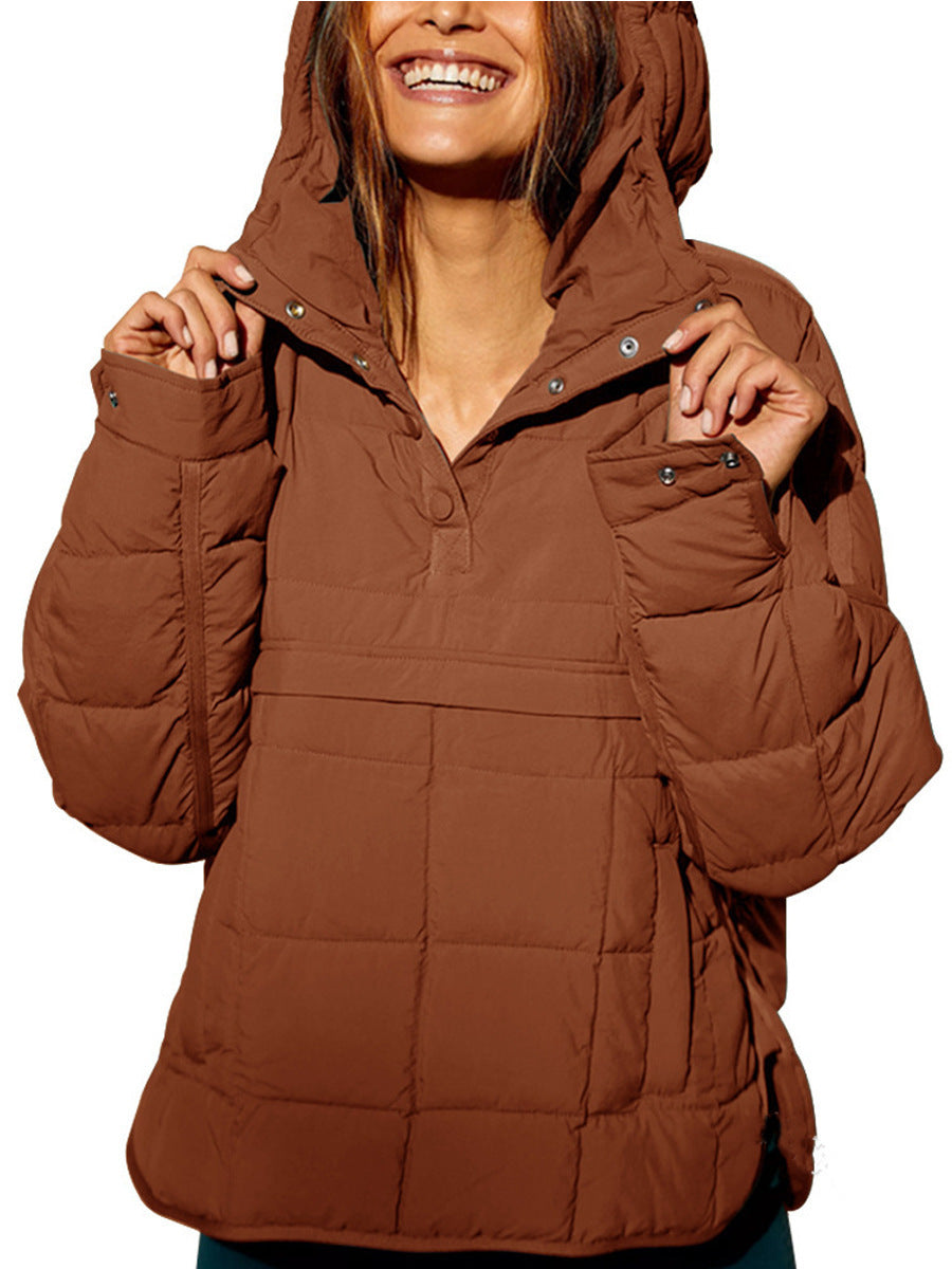 Women's Solid Color Hooded Pullover Pocket Long Coats