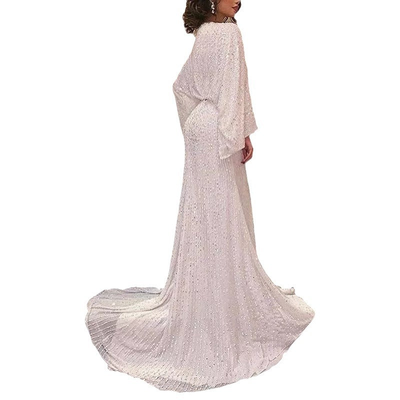 Long Sleeve Sequin Formal Dress Fishtail Wedding Dresses