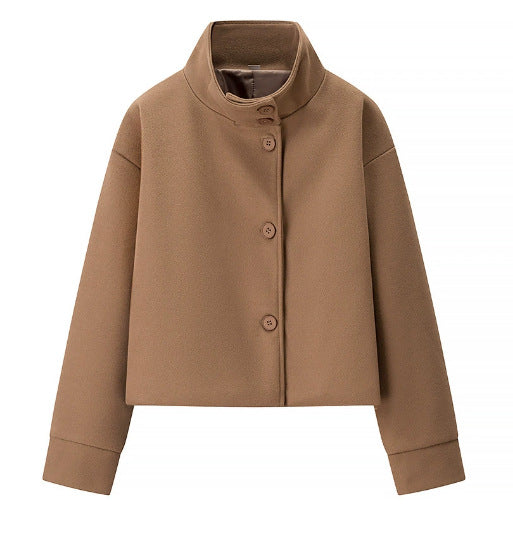 Women's Stand Collar Single-breasted Temperament Woolen Coats