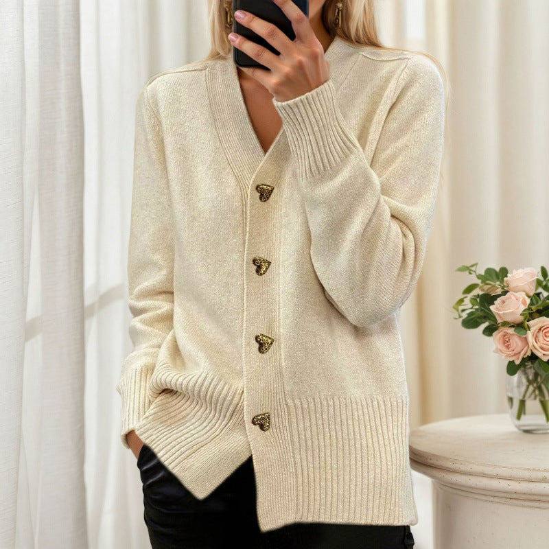 Women's Solid Color Long Sleeve Knitted Love Coats